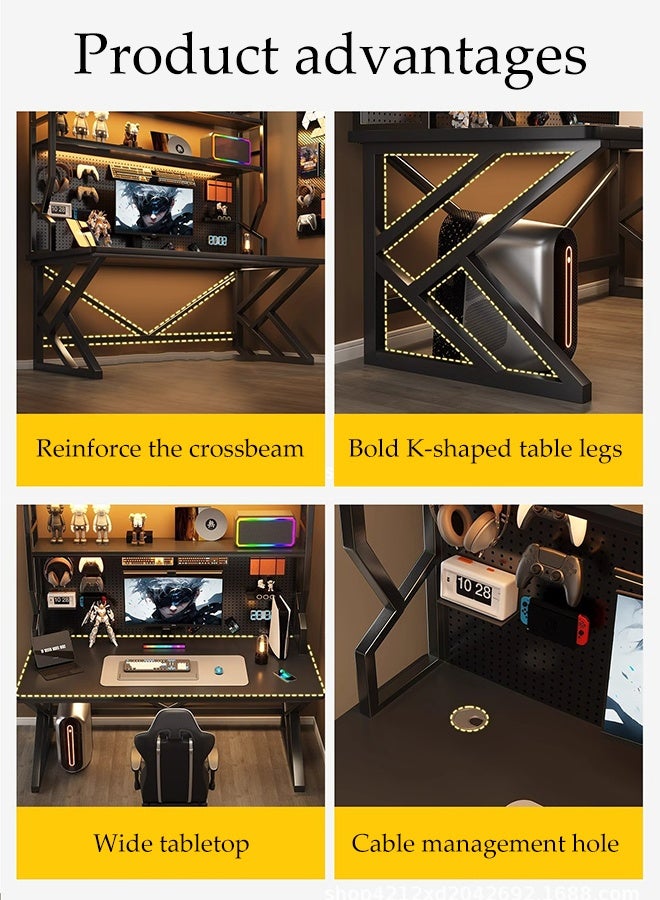 Spides Double K Shaped Computer Desk Multifunctional Gaming Desk with Storage Shelves and Pegboard Ergonomic PC Desktop Computer Gaming Table with 2 Tier Sturdy Metal Frame Large Study Writing Workstation Table for Home Office,Study, Work - Image 5